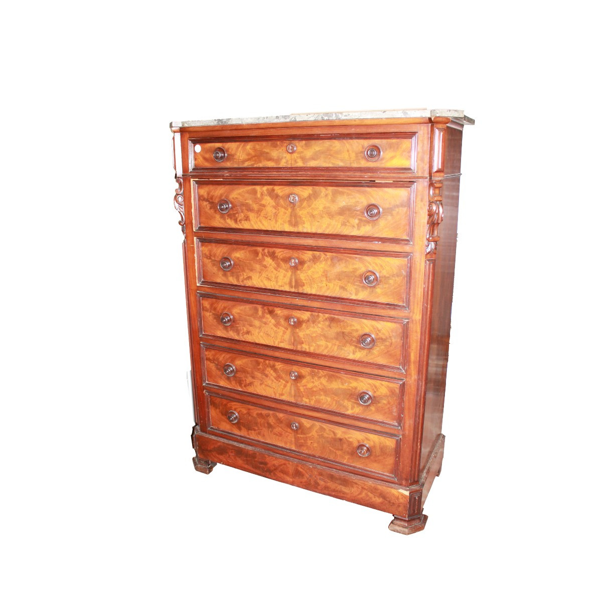 Settimanale Francese Stile Luigi Filippo in Mogano con Piano in Marmo XIX secolo