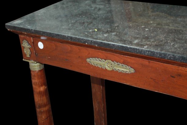 Consolle Francese Stile Impero in Mogano con Marmo e Bronzi-photo-2