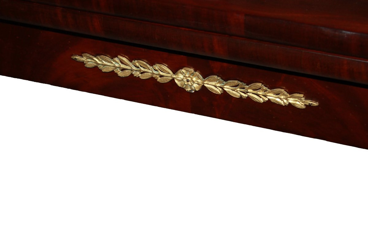 Tavolino da Gioco Stile Impero Francese del 1800 con Ricchi Bronzi-photo-3