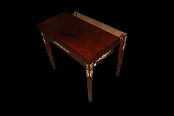 Tavolino da Gioco Stile Impero Francese del 1800 con Ricchi Bronzi-photo-1