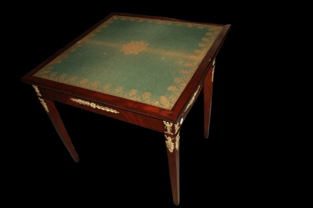 Tavolino da Gioco Stile Impero Francese del 1800 con Ricchi Bronzi-photo-2