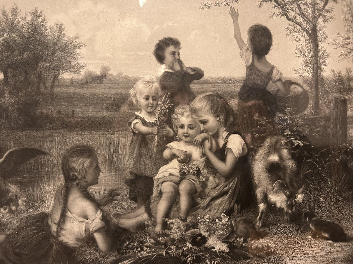 Stampa Tedesca Raffigurante Personaggi di Gusto Romantico.-photo-3