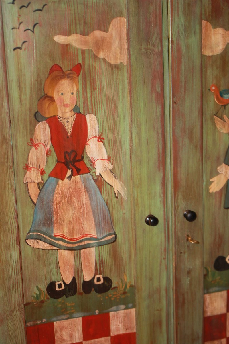 Armadietto Tirolese in legno dipinto XIX secolo-photo-2
