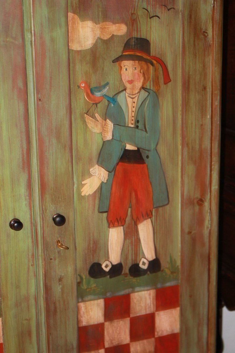 Armadietto Tirolese in legno dipinto XIX secolo-photo-3