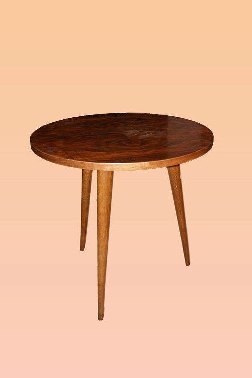 Tavolino circolare da salotto stile Decò Francese di inizio 1900 in legno di noce-photo-3