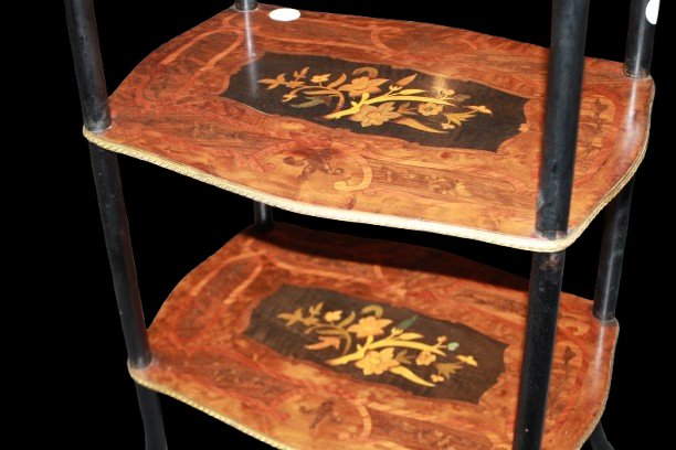 Etagere francese stile Napoleone III riccamente intarsiata-photo-4