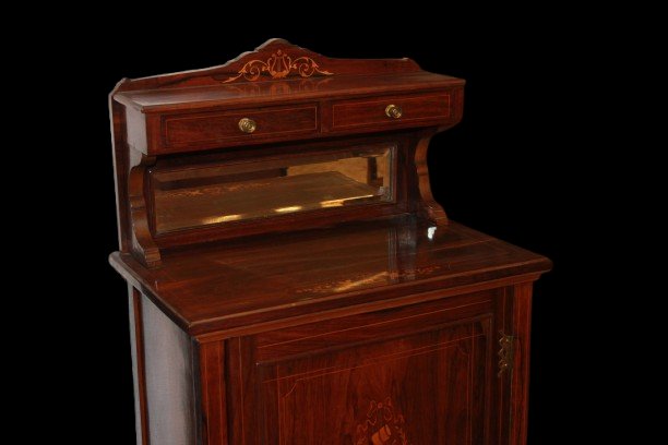 Vetrinetta bassa vittoriana della seconda metà del 1800 in palissandro con intarsi e alzatina c-photo-2