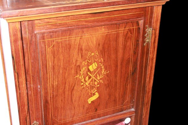 Vetrinetta bassa vittoriana della seconda metà del 1800 in palissandro con intarsi e alzatina c-photo-1