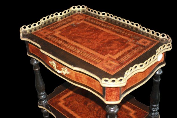 Etagere Tavolino con Ripiani e Cassetto Stile Napoleone III del 1800-photo-2