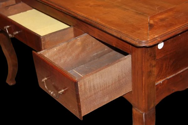 Scrivania Scrittoio provenzale del 1800 in legno di noce con 3 cassetti-photo-2