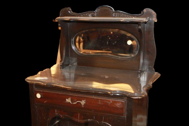 Cabinet ad 1 porta con Alzata in Legno Laccato nero XIX secolo-photo-2