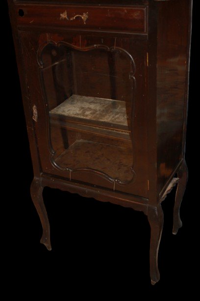 Cabinet ad 1 porta con Alzata in Legno Laccato nero XIX secolo-photo-3