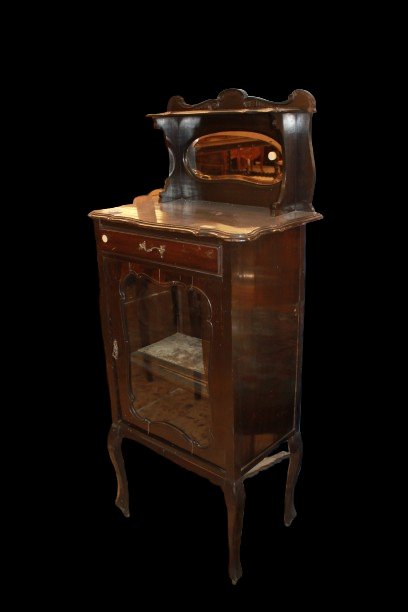 Cabinet ad 1 porta con Alzata in Legno Laccato nero XIX secolo-photo-4