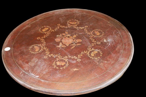 Tavolino Francese Circolare Intarsiato in Legno di Palissandro XIX secolo-photo-2