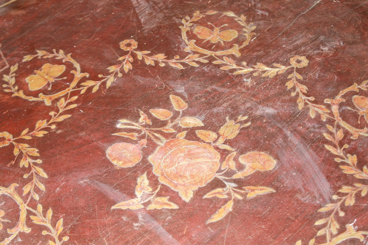 Tavolino Francese Circolare Intarsiato in Legno di Palissandro XIX secolo-photo-3