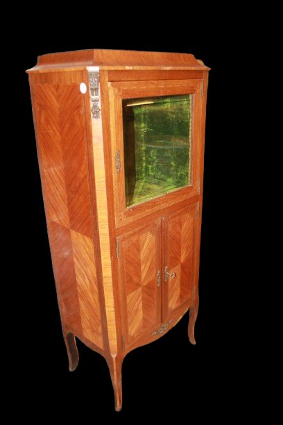 Piccola Vetrina Francese Stile Luigi XV del 1800 In Legno di Bois de Rose-photo-2