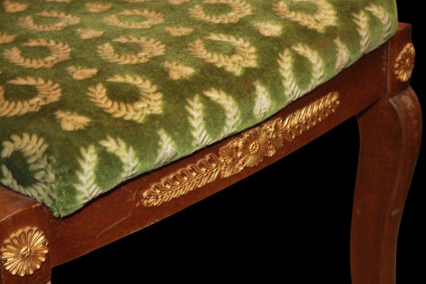Sedia Impero Francese del 1800 in mogano con bronzi e Velluto-photo-4