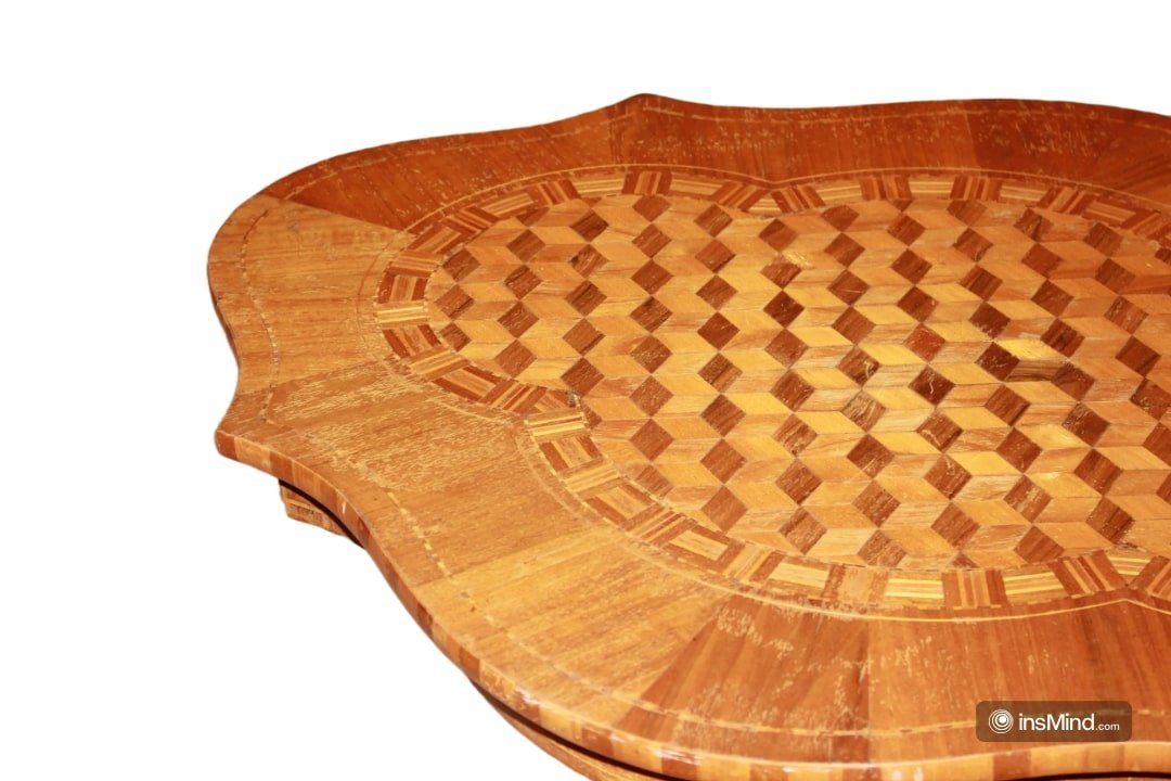 Tavolino Sorrentino di metà 1800 in legno di Noce con Intarsi-photo-2