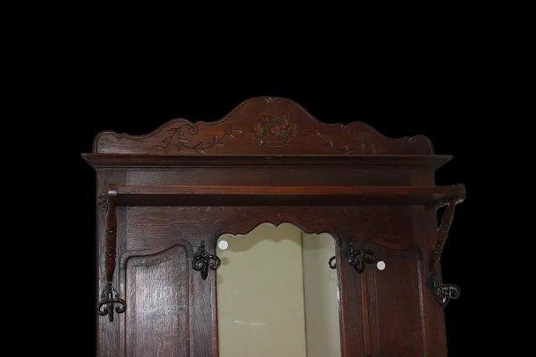 Cappottiera Appendiabiti stile Provenzale Francese del 1800 In Legno di Rovere-photo-2