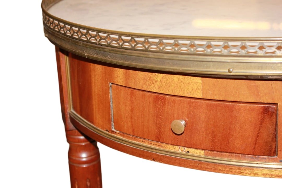 Tavolino gueridon circolare con piano in marmo stile Luigi XVI del 1800-photo-2