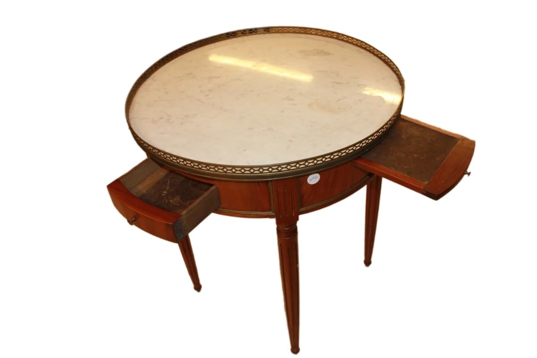 Tavolino gueridon circolare con piano in marmo stile Luigi XVI del 1800-photo-3
