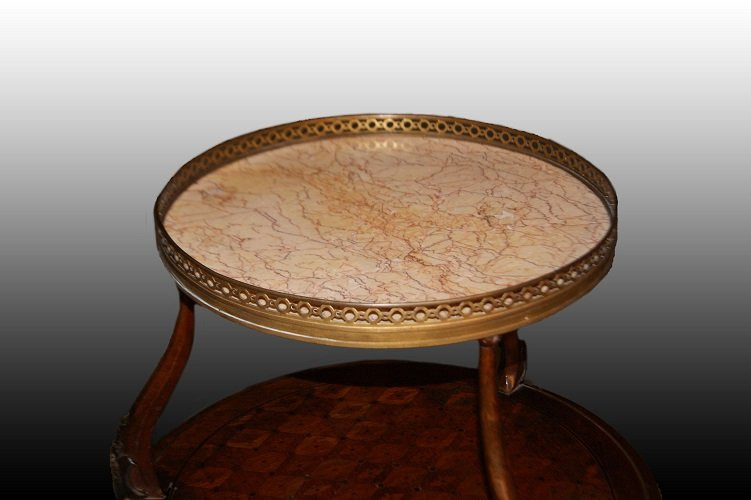 Stupendo tavolino a due piani con marmo stile Luigi XV francese del 1800-photo-2