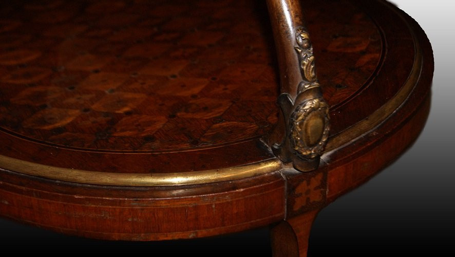 Stupendo tavolino a due piani con marmo stile Luigi XV francese del 1800-photo-3