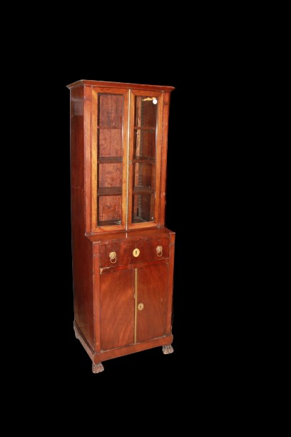 Credenzino francese con vetrina e piano scrittoio stile Impero della prima metà del 1800