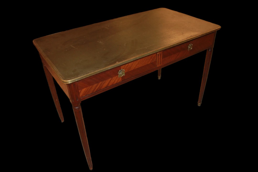 Scrittoio Stile Luigi XVI del 1800 con Piano in Pelle Verde