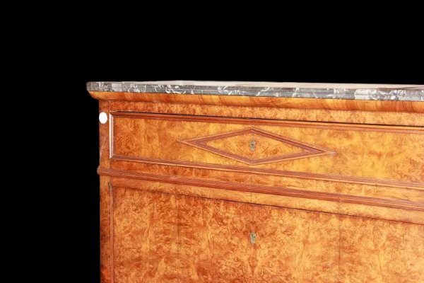 Secretaire Francese del 1800 Stile Impero In Radica di Olmo con Marmo Nero-photo-3