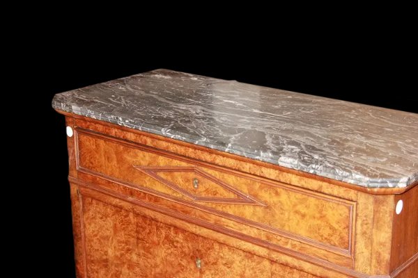 Secretaire Francese del 1800 Stile Impero In Radica di Olmo con Marmo Nero-photo-1
