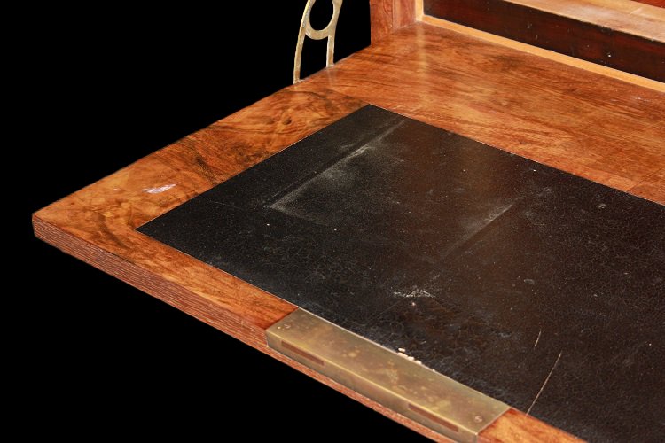 Secretaire Francese del 1800 Stile Impero In Radica di Olmo con Marmo Nero-photo-5
