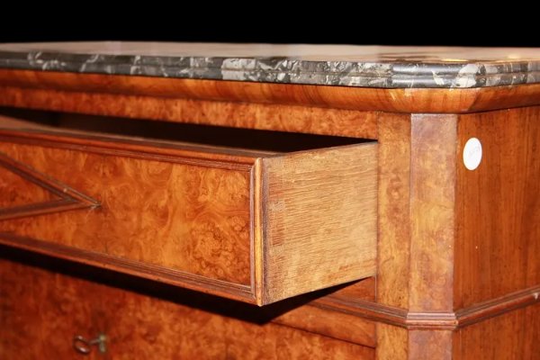Secretaire Francese del 1800 Stile Impero In Radica di Olmo con Marmo Nero-photo-6