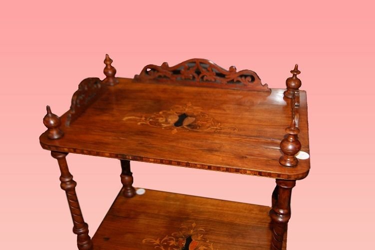 Etagere inglese stile Vittoriano del 1800 intarsiata-photo-2