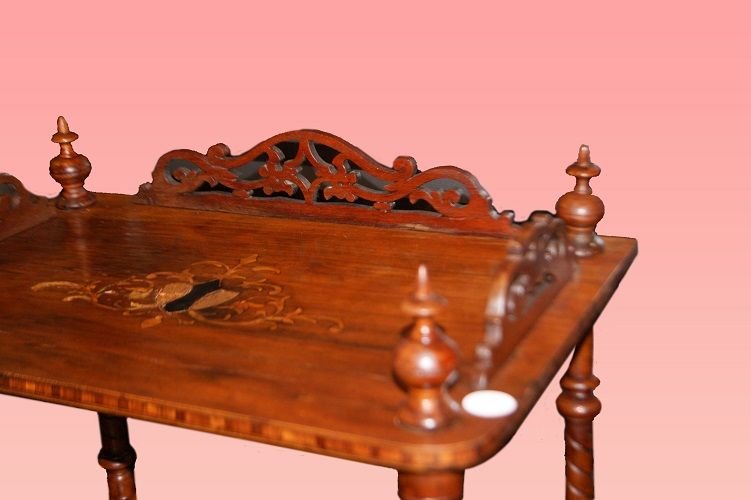 Etagere inglese stile Vittoriano del 1800 intarsiata-photo-3