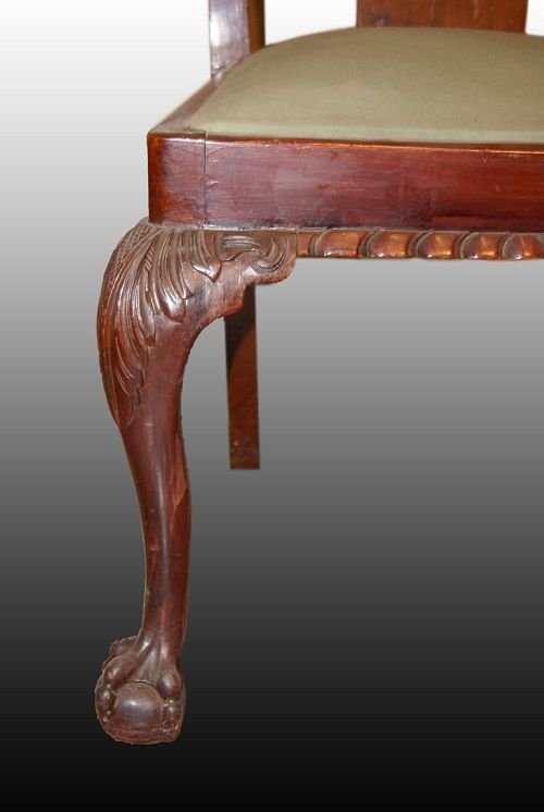 Gruppo di 4 sedie stile Chippendale in legno di mogano-photo-3