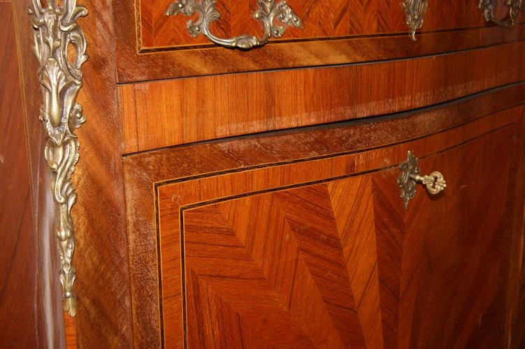 Grande secretaire stile Luigi XV con piano in marmo e intarsi-photo-3