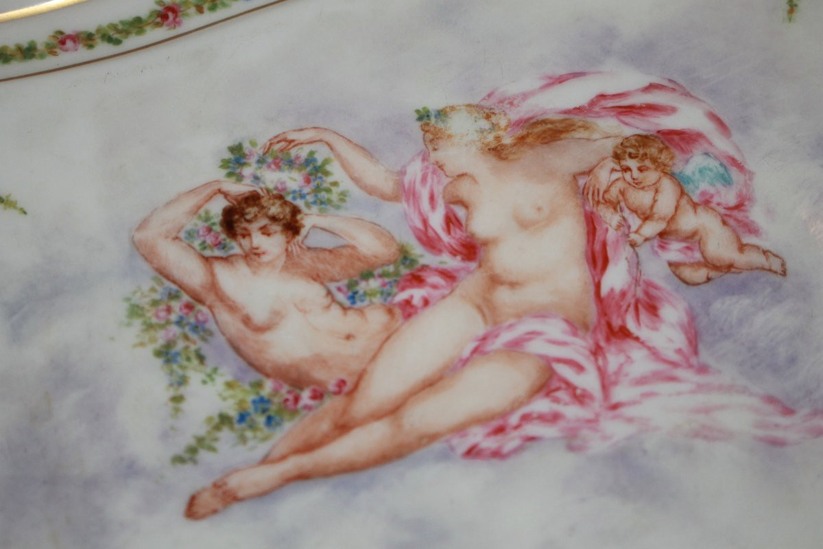 Piccolo Vassoio rettangolare in porcellana Francese Bianco con personaggi-photo-2