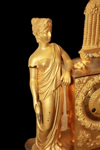 Orologio da tavolo francese in bronzo dorato al mercurio stile Impero-photo-3