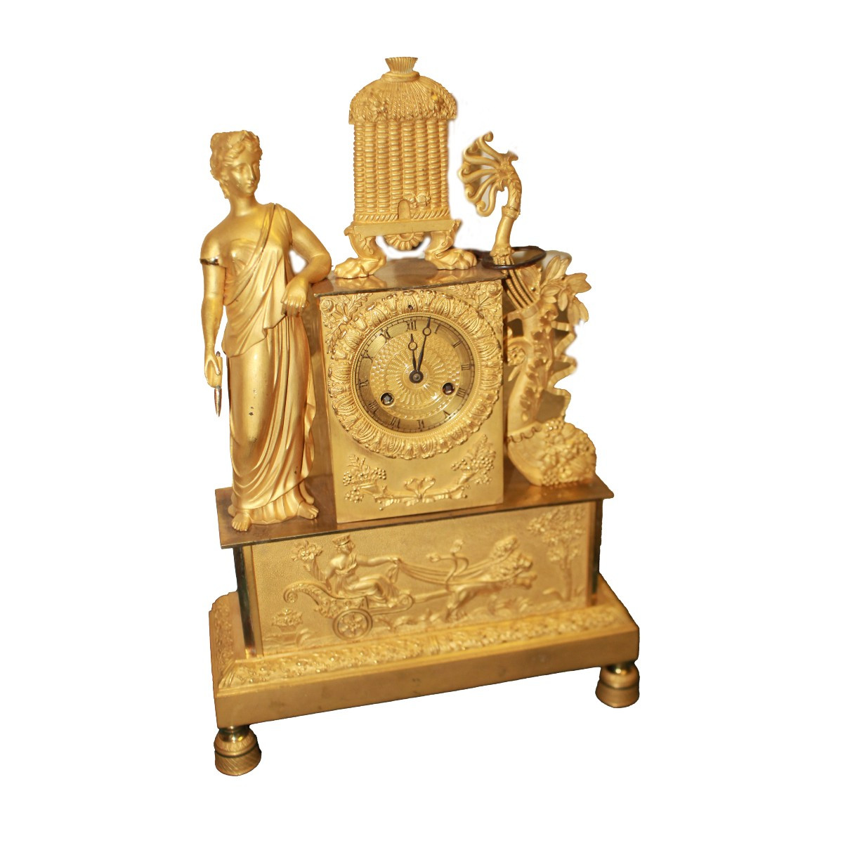 Orologio da tavolo francese in bronzo dorato al mercurio stile Impero