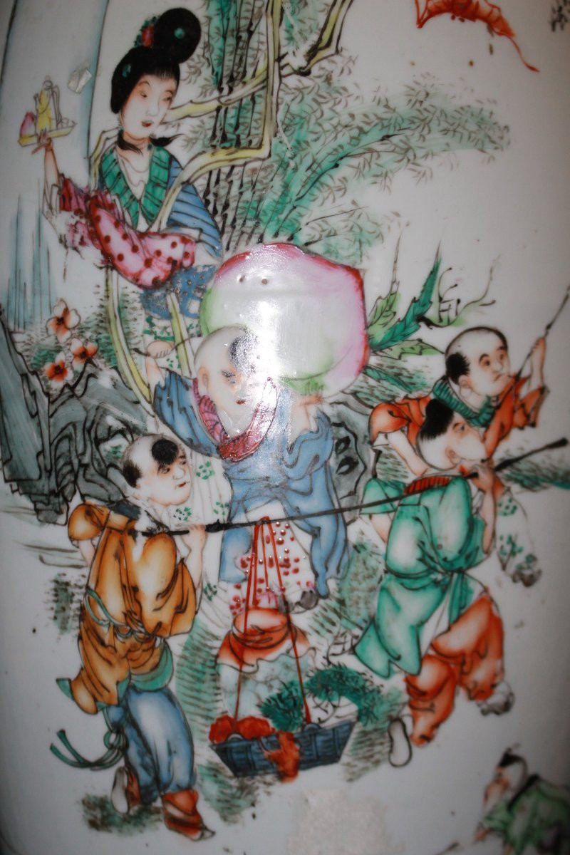 Grande Vaso Cinese in porcellana decorato con Personaggi XIX secolo-photo-2