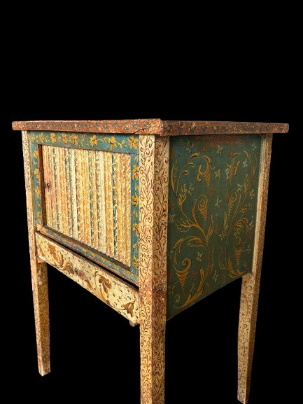 Elegante comodino francese di metà 1800 secolo in legno dipinto-photo-2