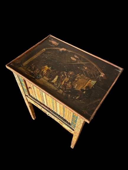 Elegante comodino francese di metà 1800 secolo in legno dipinto-photo-3