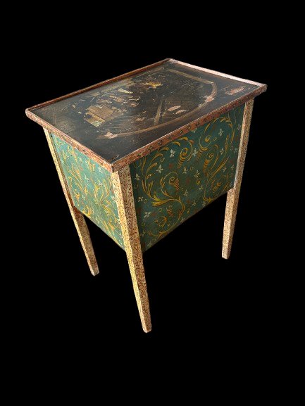 Elegante comodino francese di metà 1800 secolo in legno dipinto-photo-2