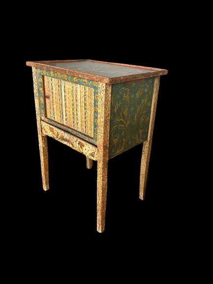 Elegante comodino francese di metà 1800 secolo in legno dipinto-photo-3