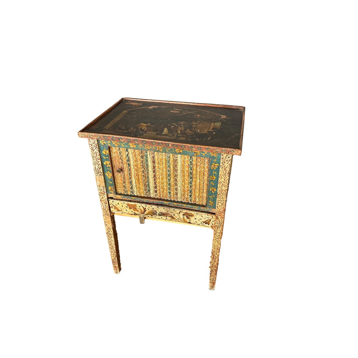 Elegante comodino francese di metà 1800 secolo in legno dipinto
