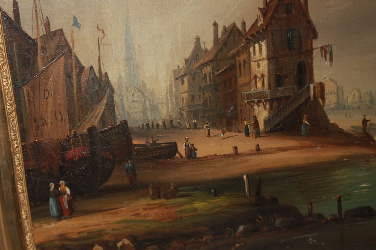 Olio su Tela Olandese del 1700 Raffigurante Marina-photo-3
