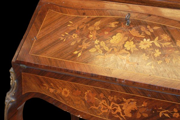 Cabinet Francese Stile Luigi XV con Intarsi Vetrina e Ribalta 1800-photo-3