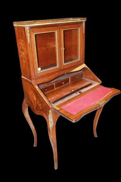 Cabinet Francese Stile Luigi XV con Intarsi Vetrina e Ribalta 1800-photo-6