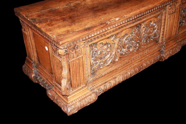 Cassapanca Rinascimento Francese di fine 1500 noce-photo-2